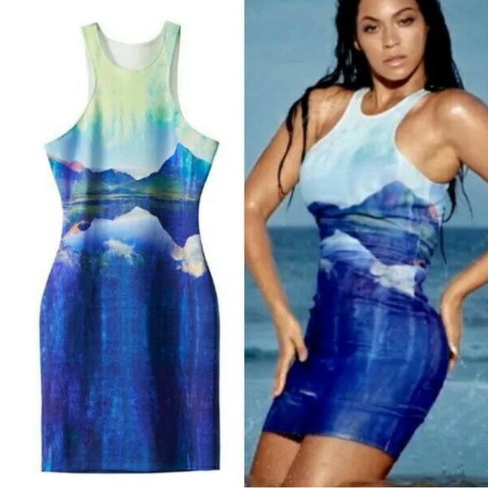 Beyoncé x HM Watercolor art limited edition Bodycon Sold Out Scuba Dress XS